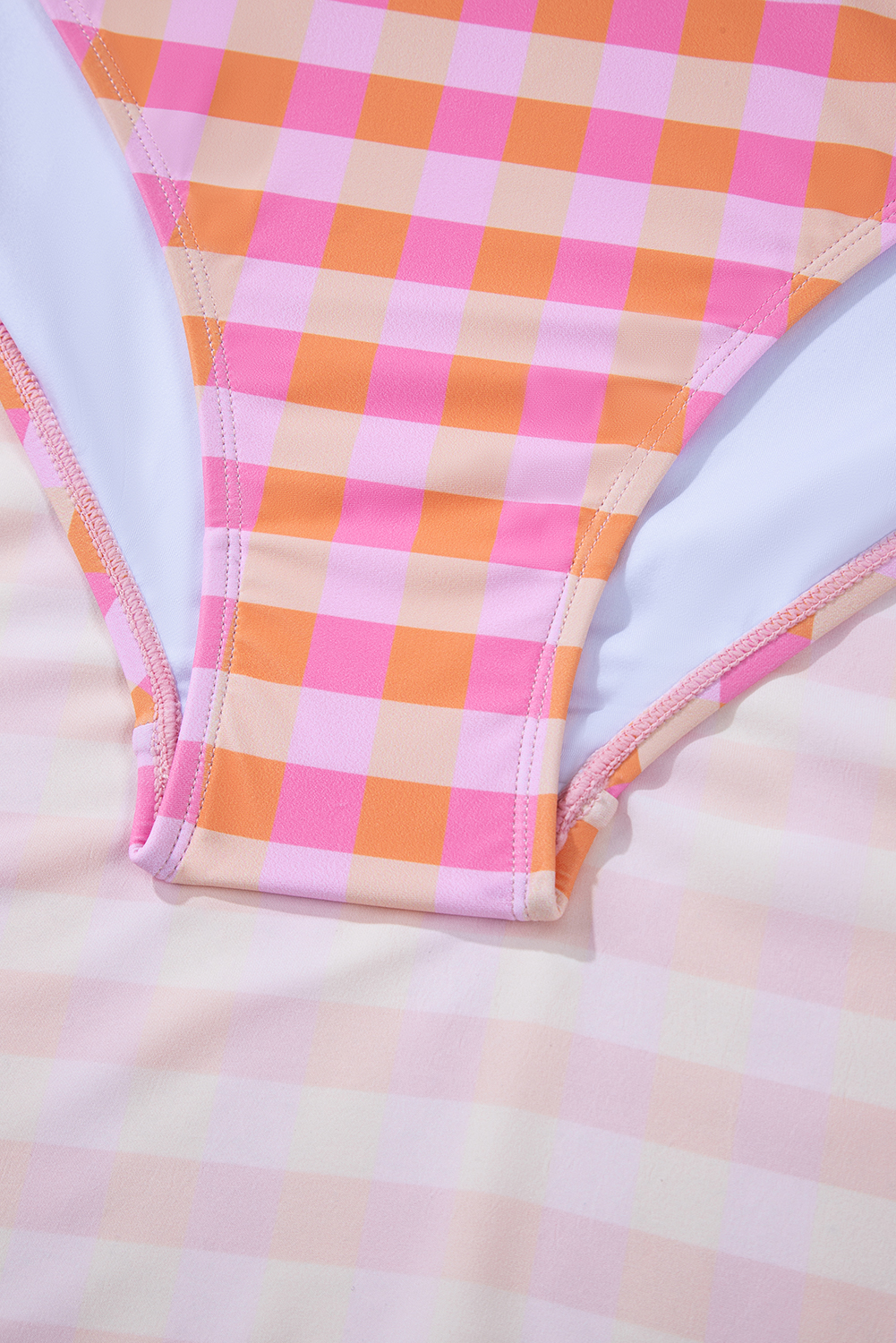 Plus Size Pink  Plaid Print High Waist Bikini Set