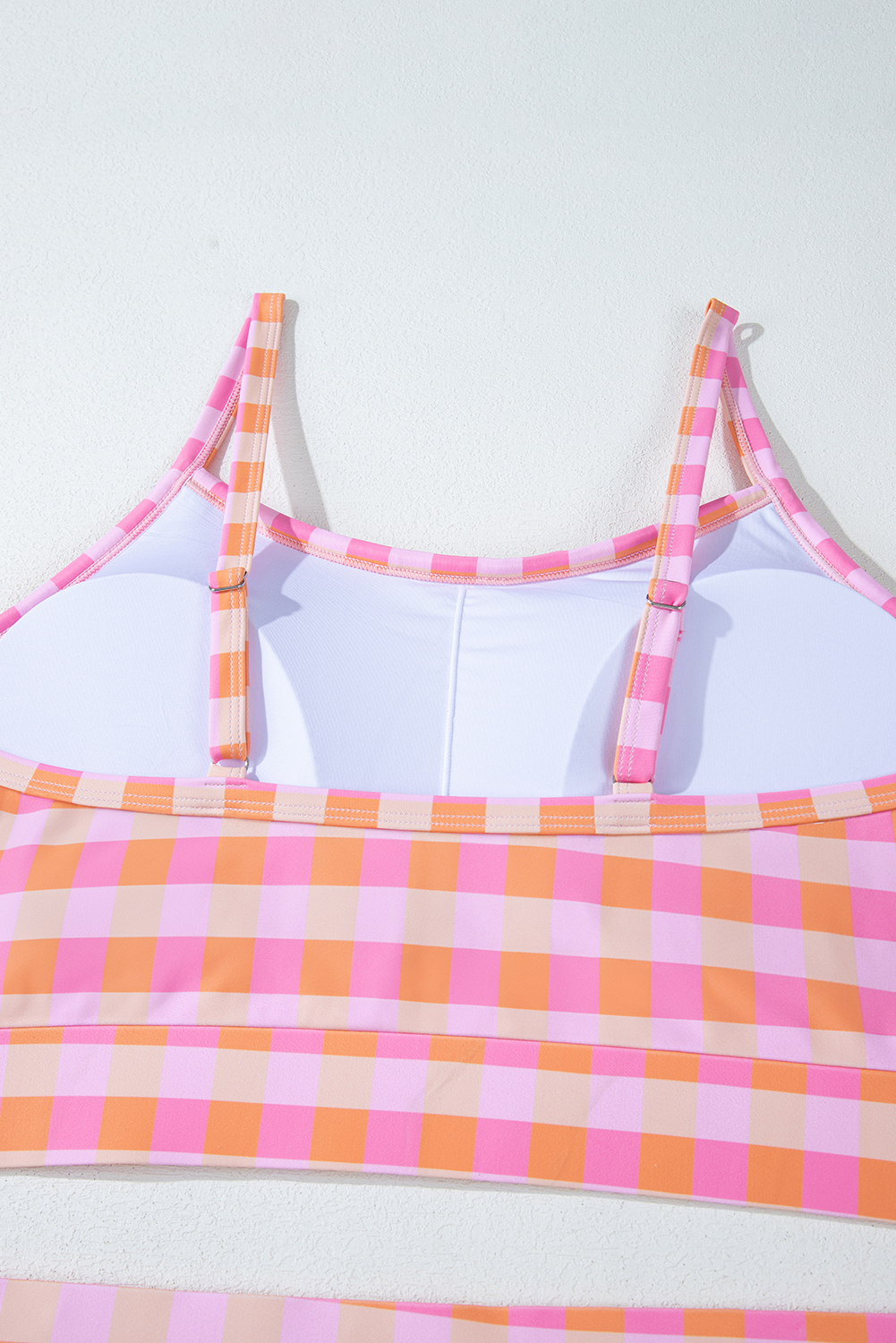 Plus Size Pink  Plaid Print High Waist Bikini Set