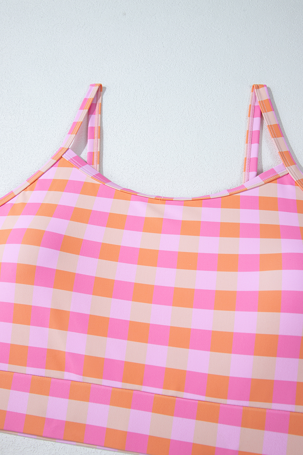 Plus Size Pink  Plaid Print High Waist Bikini Set