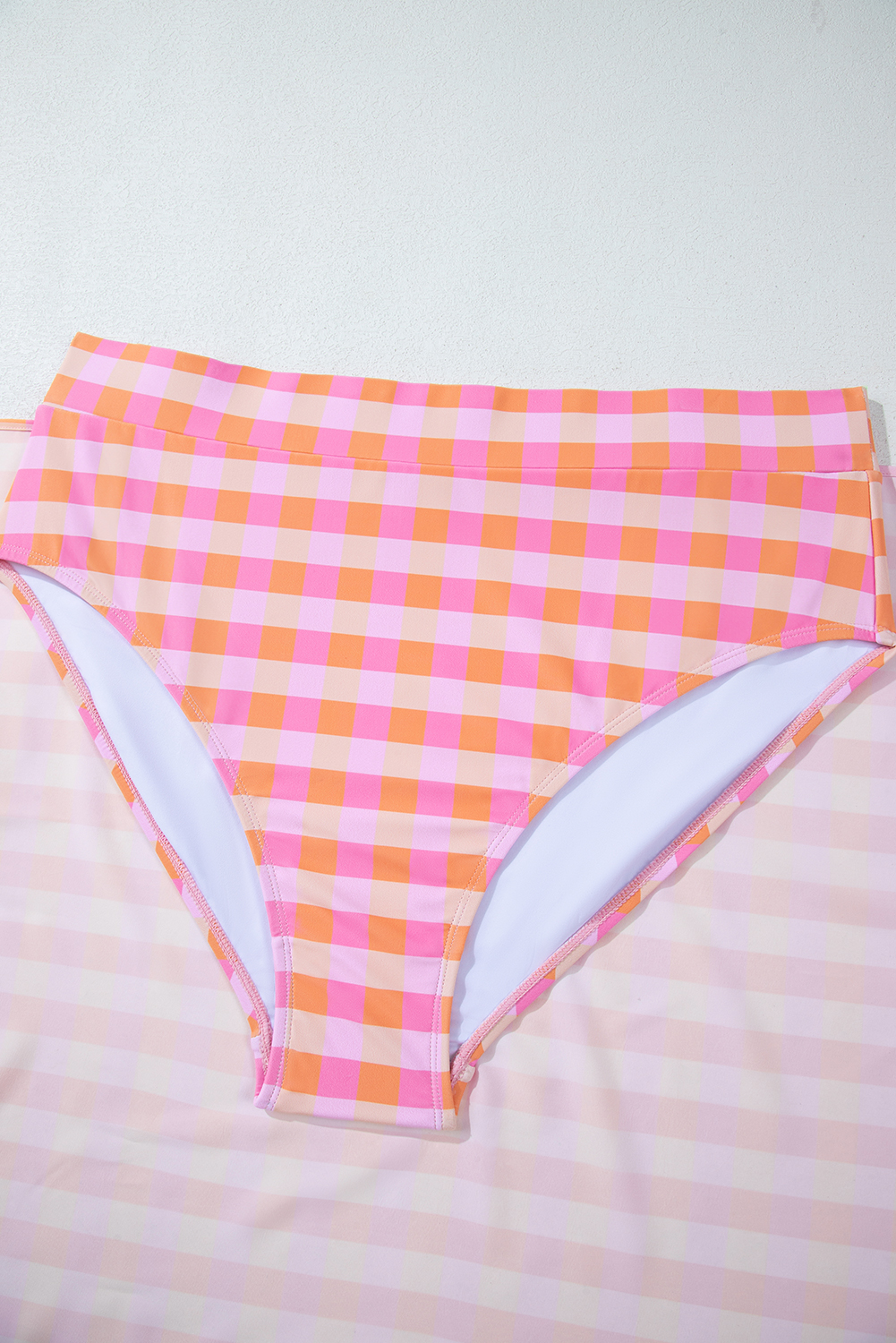 Plus Size Pink  Plaid Print High Waist Bikini Set