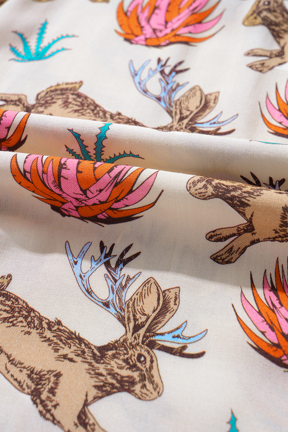 Plus Size Khaki  Western Pattern Print Buttoned Short Sleeve Shirt