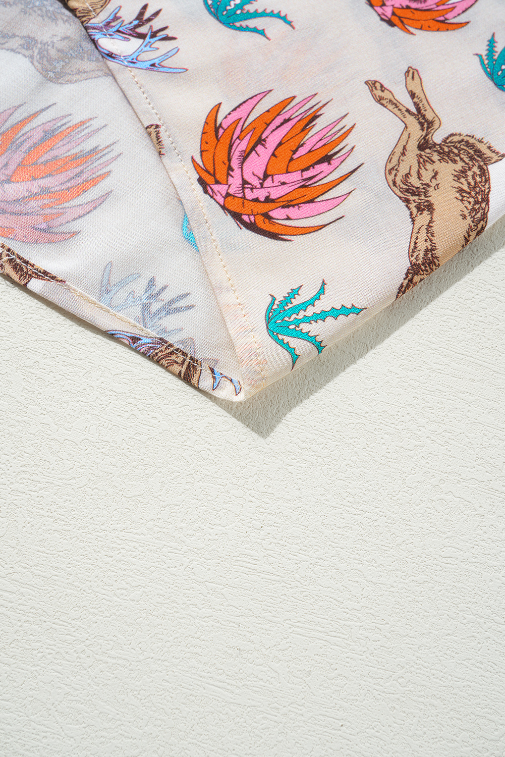 Plus Size Khaki  Western Pattern Print Buttoned Short Sleeve Shirt