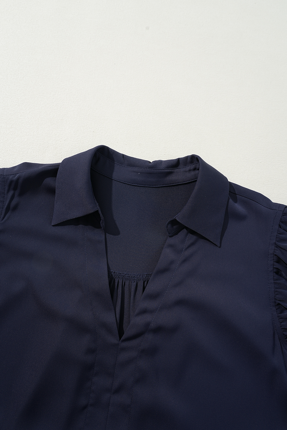 Plus Size Navy Blue Collared V Neck Flutter Sleeve Tiered  Dress