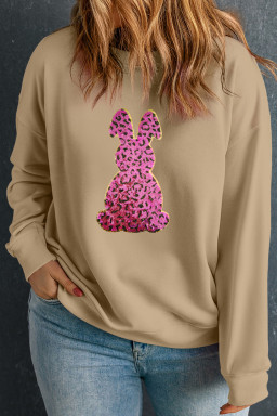 Plus Size Apricot Easter Rabbit Sequin Patch Graphic Sweatshirt