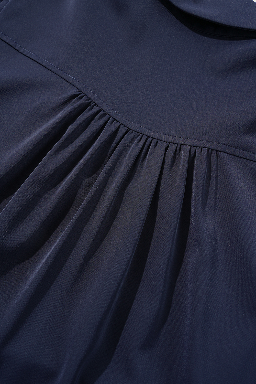 Plus Size Navy Blue Collared V Neck Flutter Sleeve Tiered  Dress