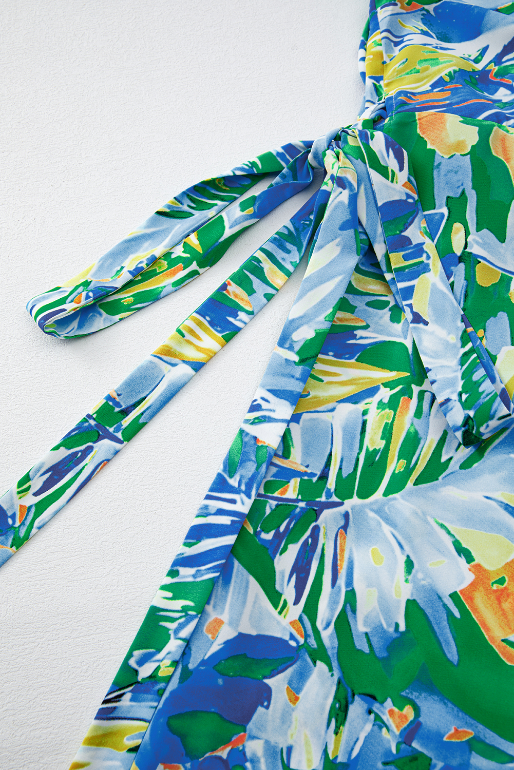 Plus Size Green Leaves Print Short Sleeve Surplice Neck Ruffled Trim  Maxi Dress