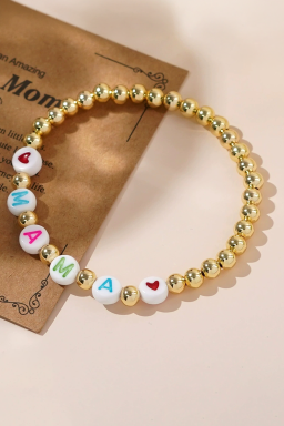Gold MAMA Heart Beaded Elastic Bracelet