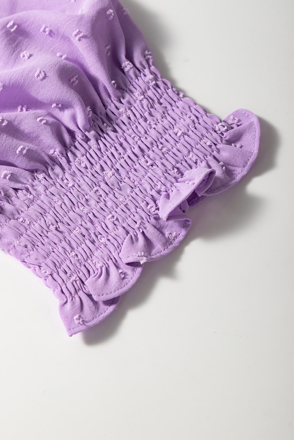 Plus Size Wisteria Swiss Dot Smocked Frilled Neckline Short Sleeve  Dress