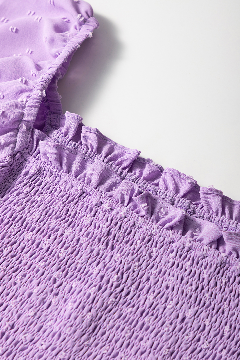 Plus Size Wisteria Swiss Dot Smocked Frilled Neckline Short Sleeve  Dress