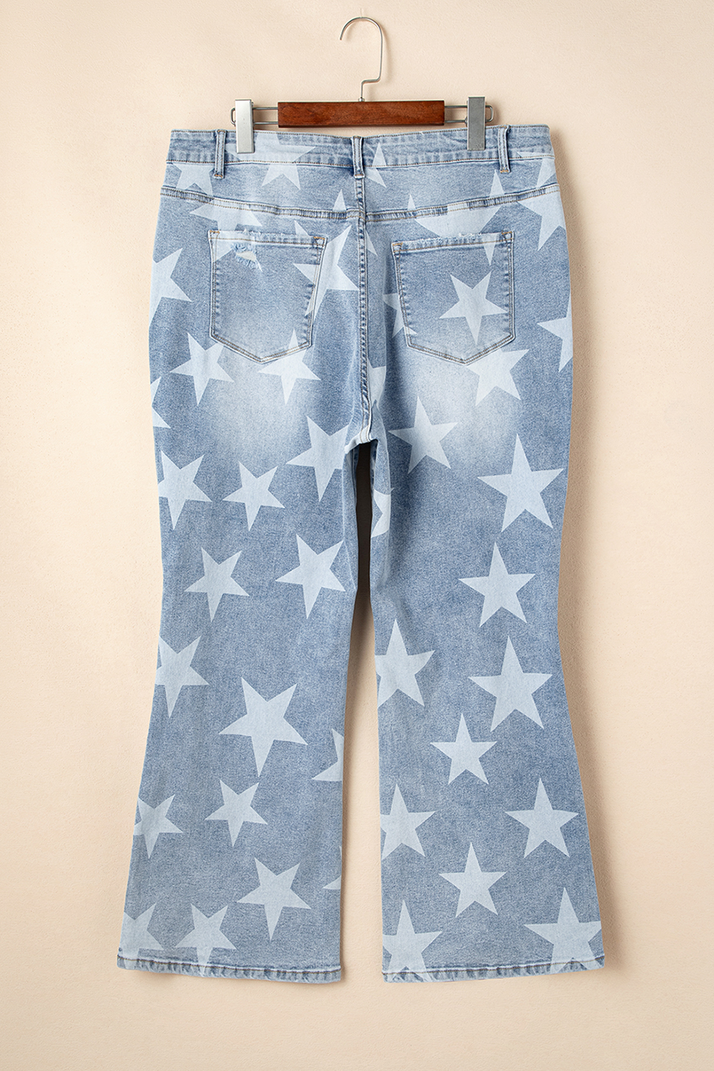 Plus Size Sky Blue Star Printed Multi Buttons Slit Knee Destroyed  Jeans