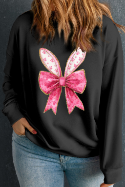 Plus Size Black Easter Day Bow Graphic Sweatshirt