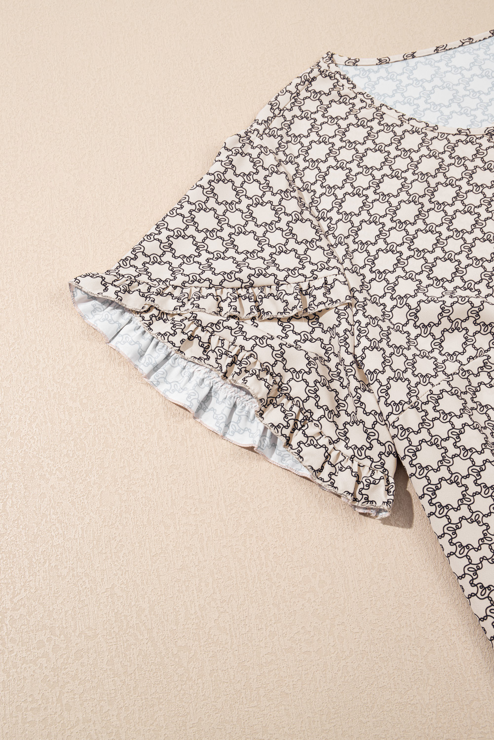 Plus Size Khaki  Geometric Print Ruffled Sleeve Blouse