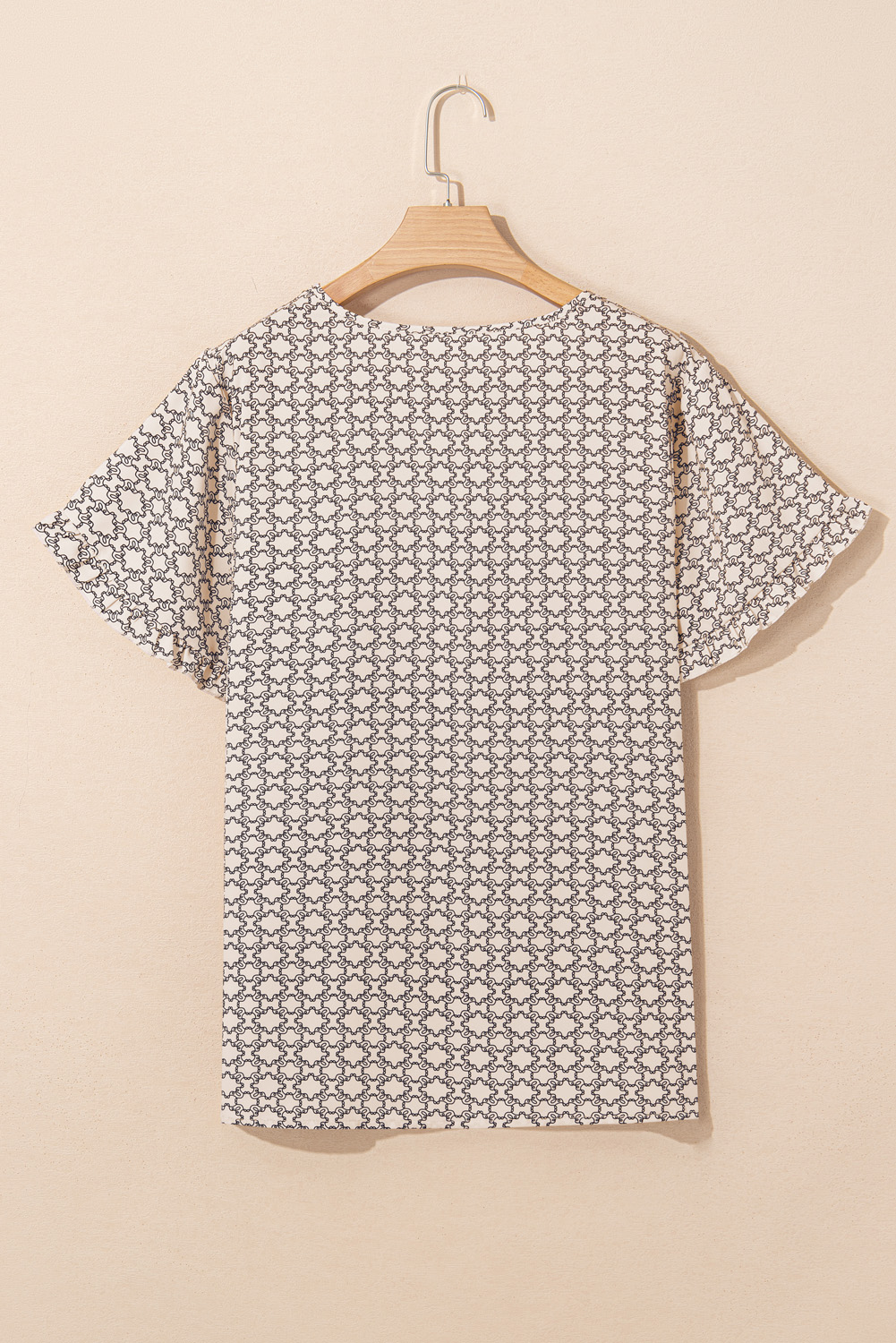 Plus Size Khaki  Geometric Print Ruffled Sleeve Blouse