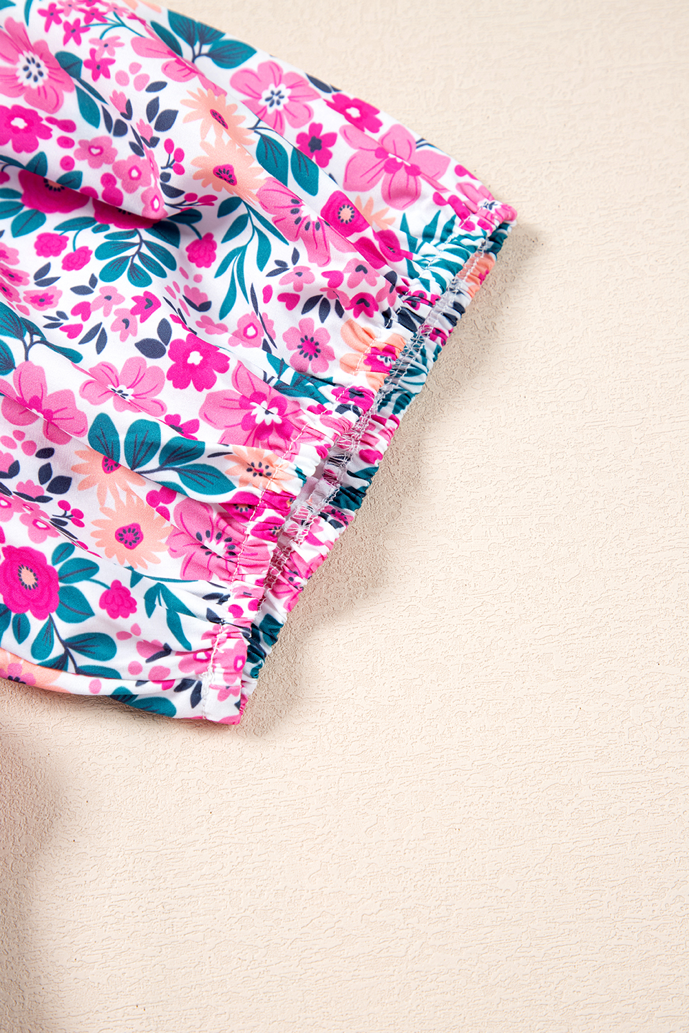 Plus Size Pink  Floral Half Button Short Puff Sleeve A-line Dress