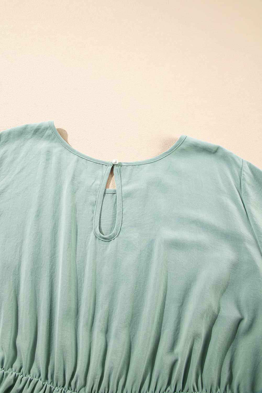 Plus Size Grass Green Ruffle Trim Short Sleeve  Flared Mini Dress