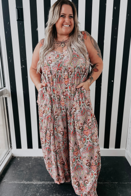 Plus Size Multicolour  Paisley Print Sleeveless V Neck Jogger Jumpsuit