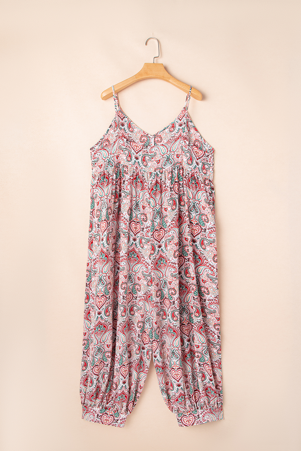 Plus Size Multicolour  Paisley Print Sleeveless V Neck Jogger Jumpsuit