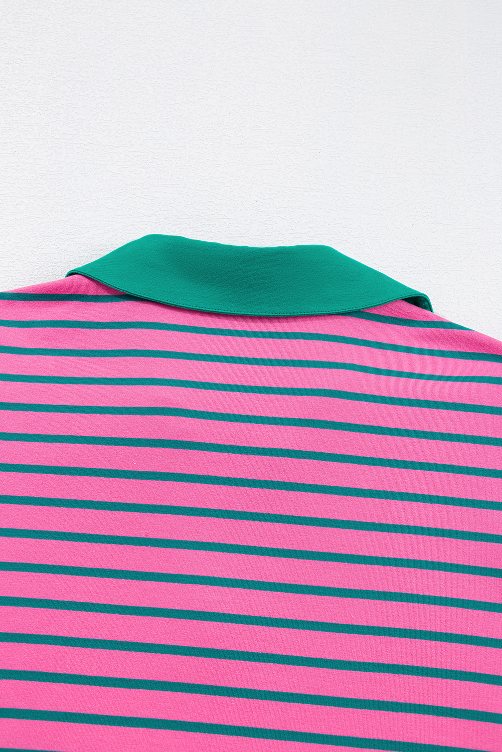 Rose Stripe Collared V Neck Puff Sleeve Shift T Shirt Dress with Pockets