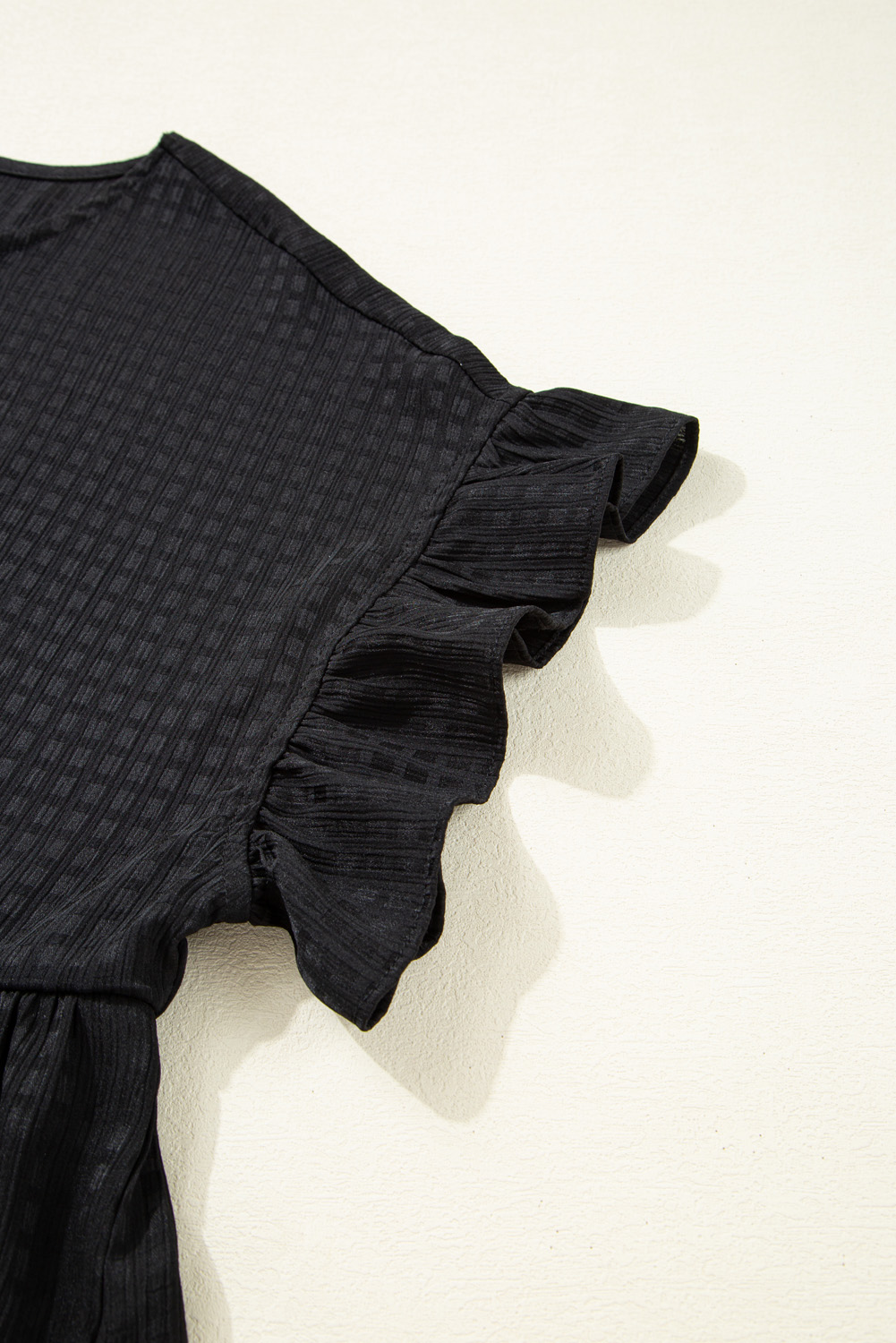 Black Textured Ruffled Sleeve Babydoll Plus Dress