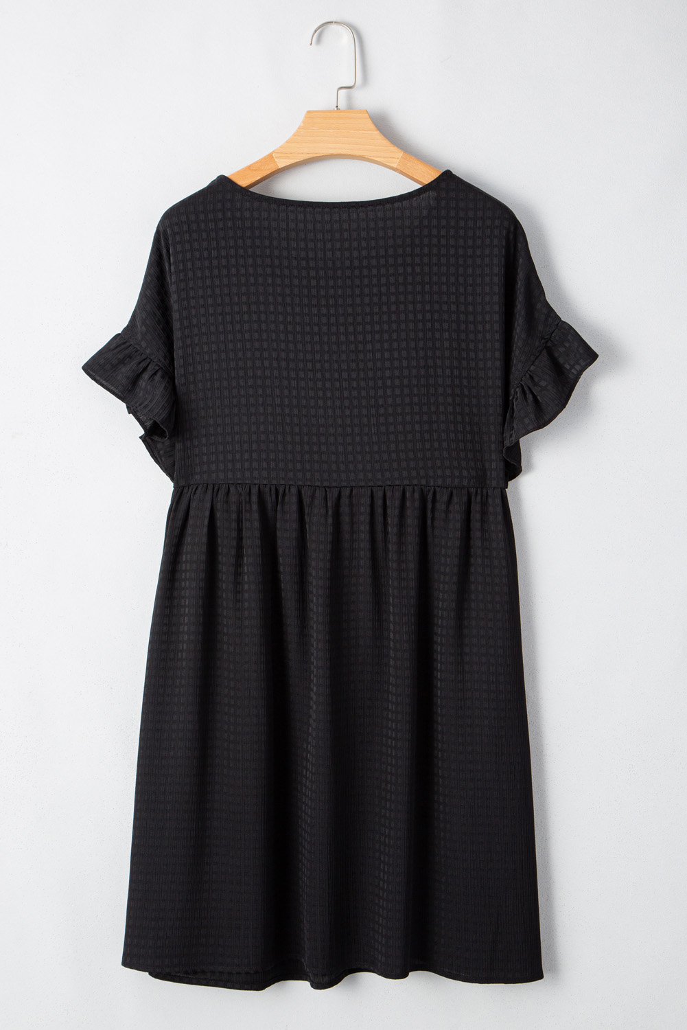 Black Textured Ruffled Sleeve Babydoll Plus Dress