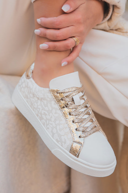 White Leopard Print Glitter Patched PU Leather Lace-up Shoes