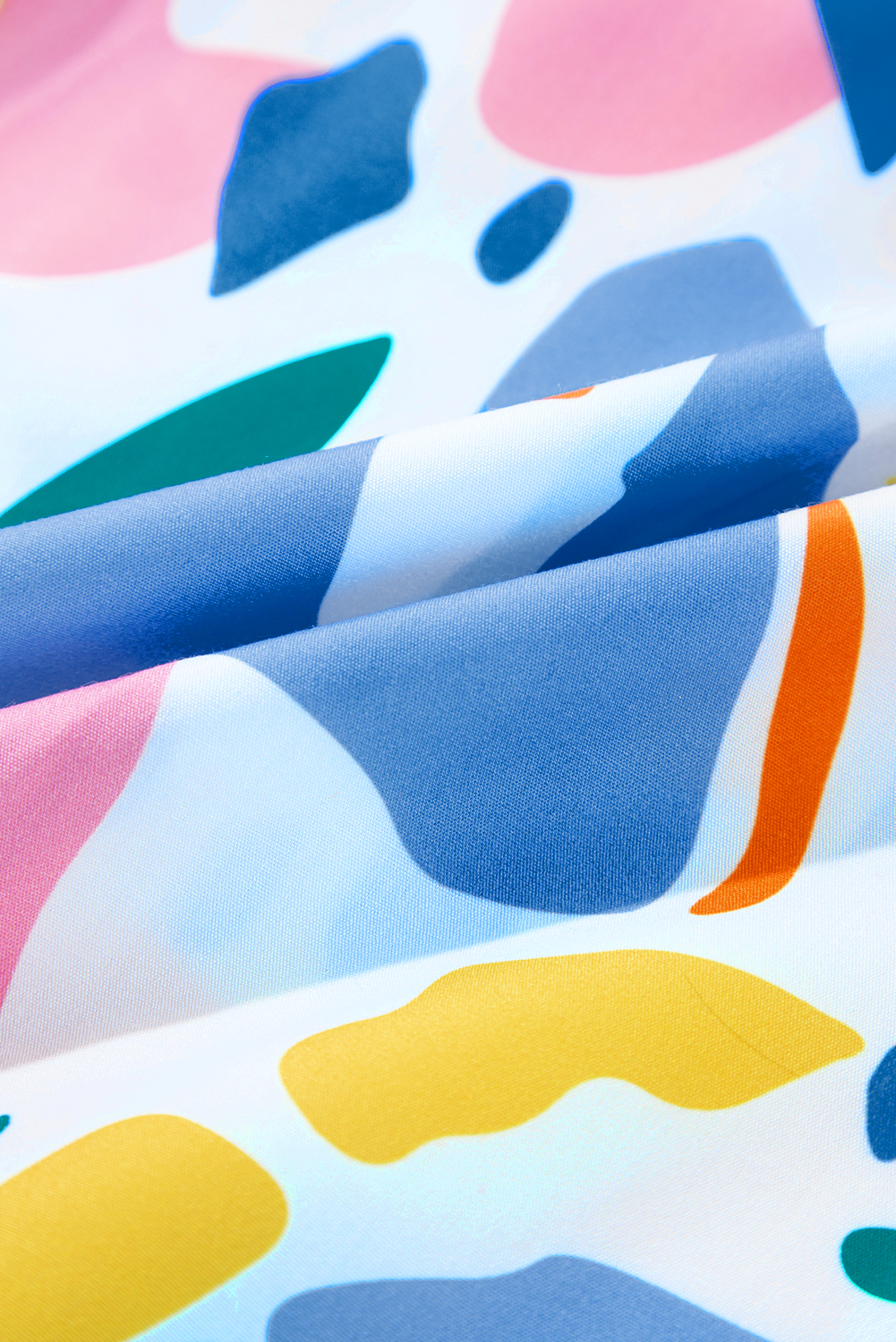 Plus Size White Abstract Print Shirred Cuff Puff Sleeve  Blouse