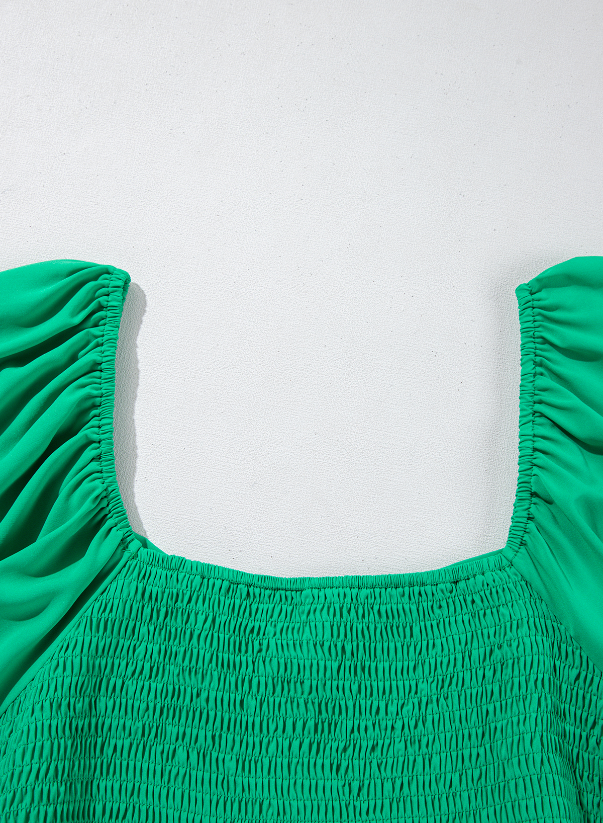 Plus Size Bright Green Ruched Front Puff Sleeve  Long Dress