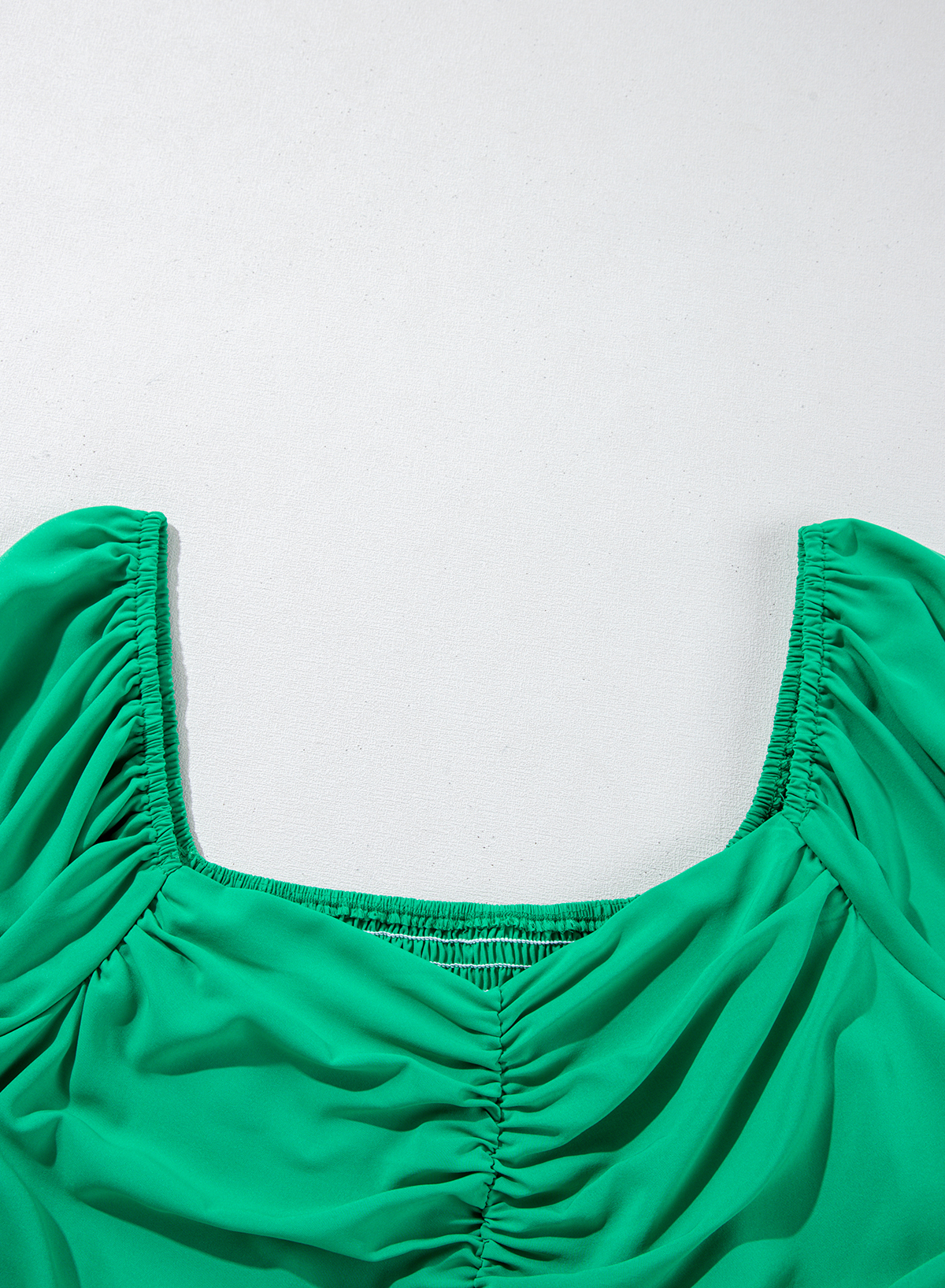 Plus Size Bright Green Ruched Front Puff Sleeve  Long Dress