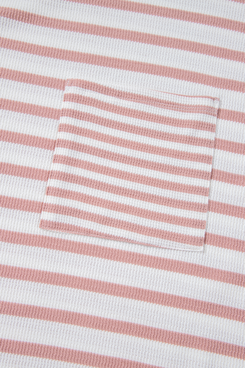 Plus Size Pink Stripe Waffle Knit Pocketed Half Sleeve  T Shirt