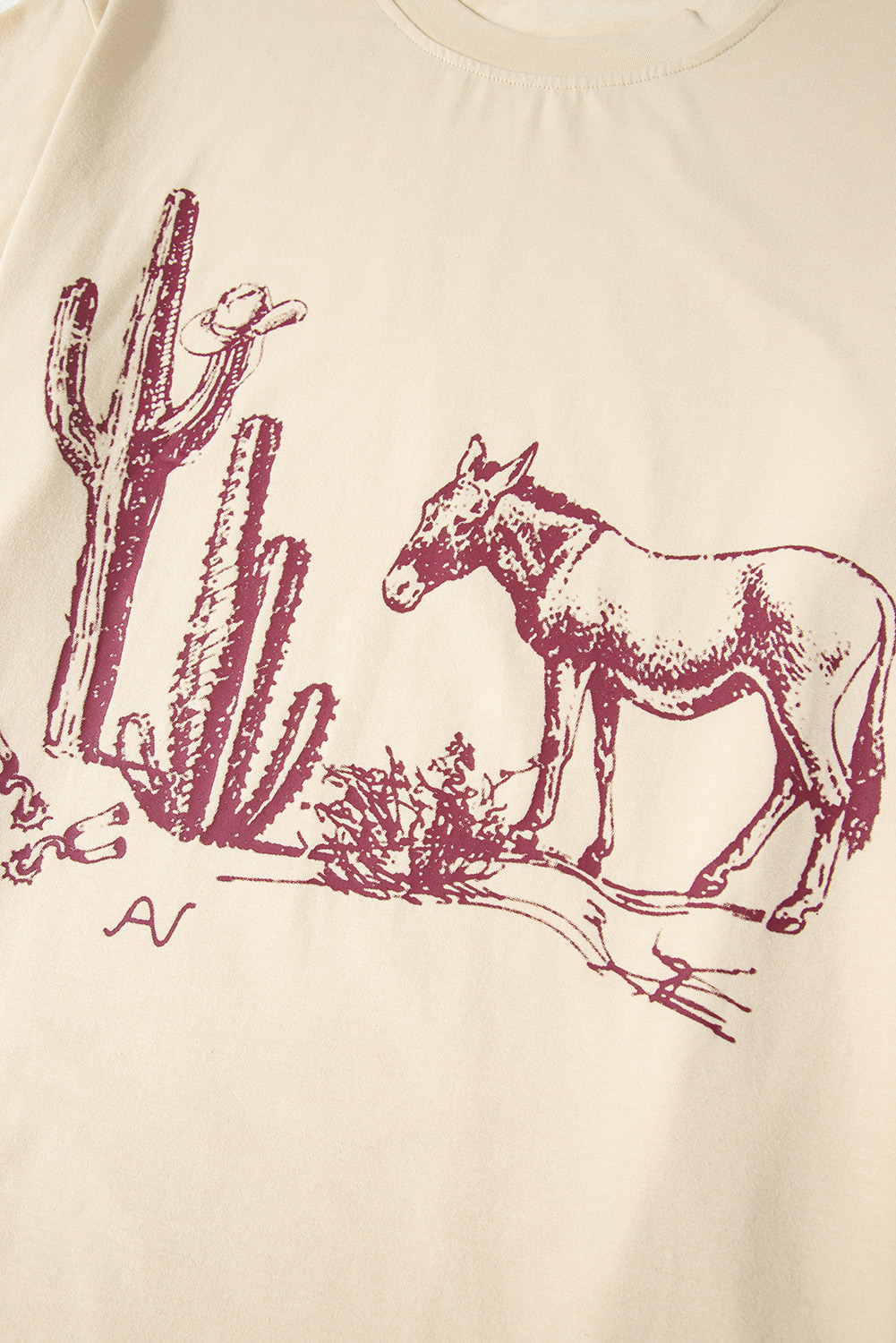 Parchment  Western Burro Cactus Crew Neck Graphic Tee