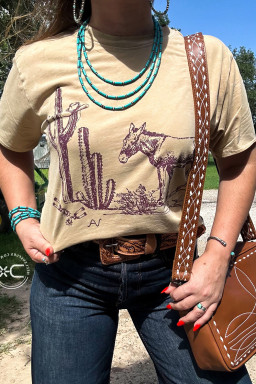 Plus Size Parchment  Western Burro Cactus Crew Neck Graphic Tee