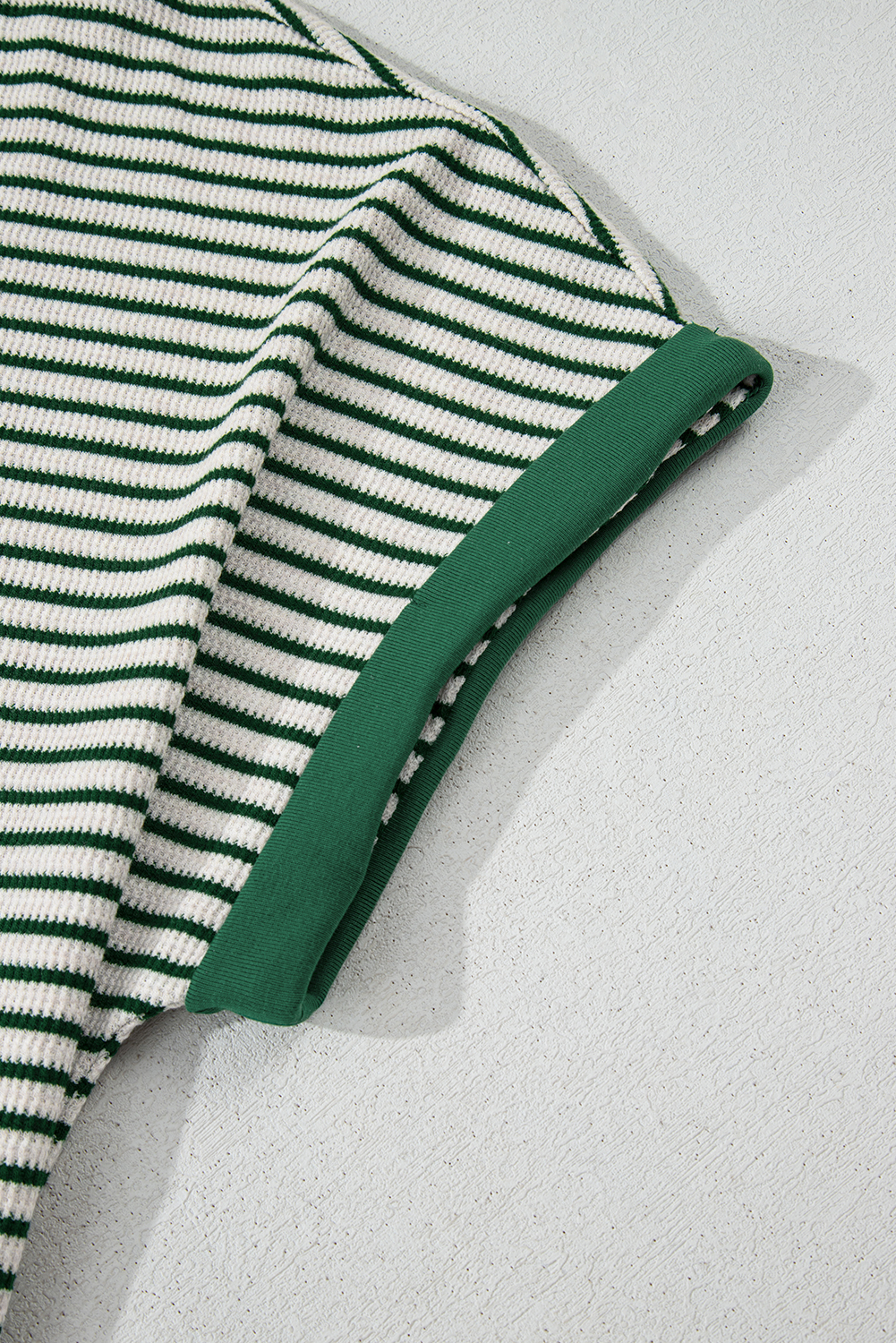 Plus Size Green Stripe Trimmed Round Neck  Boxy Fit T-shirt