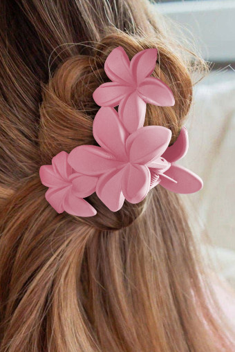 Pink 3D Flower Plastic Resin Hair Claw (Slight Color Variations)