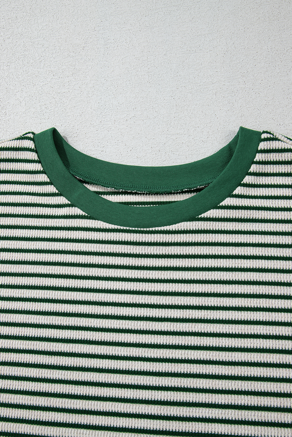 Plus Size Green Stripe Trimmed Round Neck  Boxy Fit T-shirt