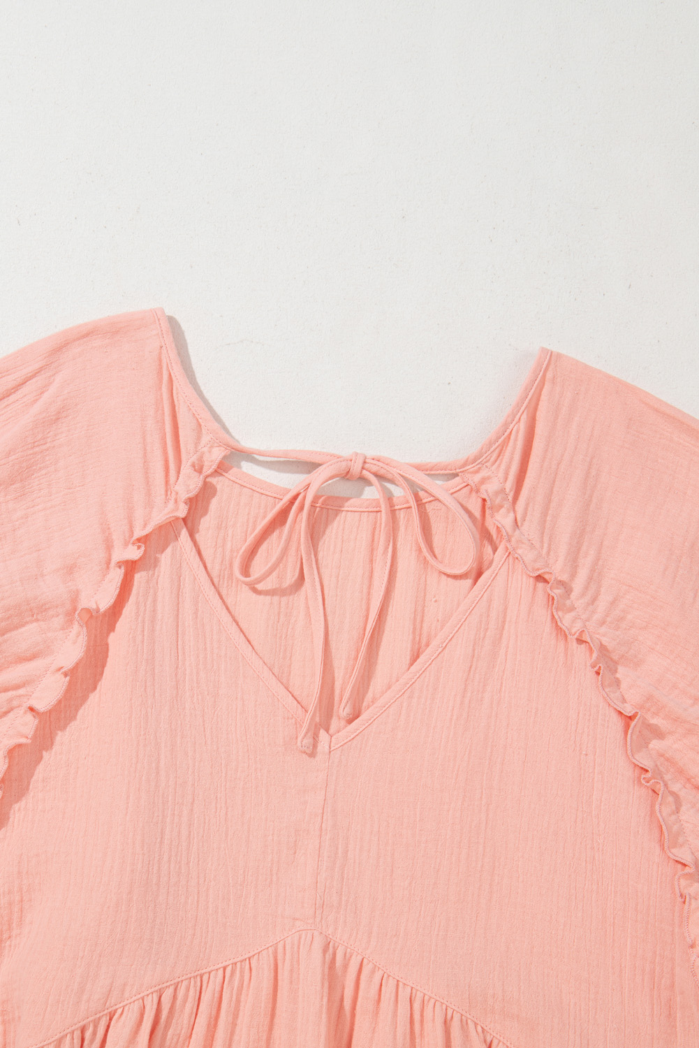 Plus Size Apricot Pink  Textured Wide Short Sleeve Babydoll Blouse