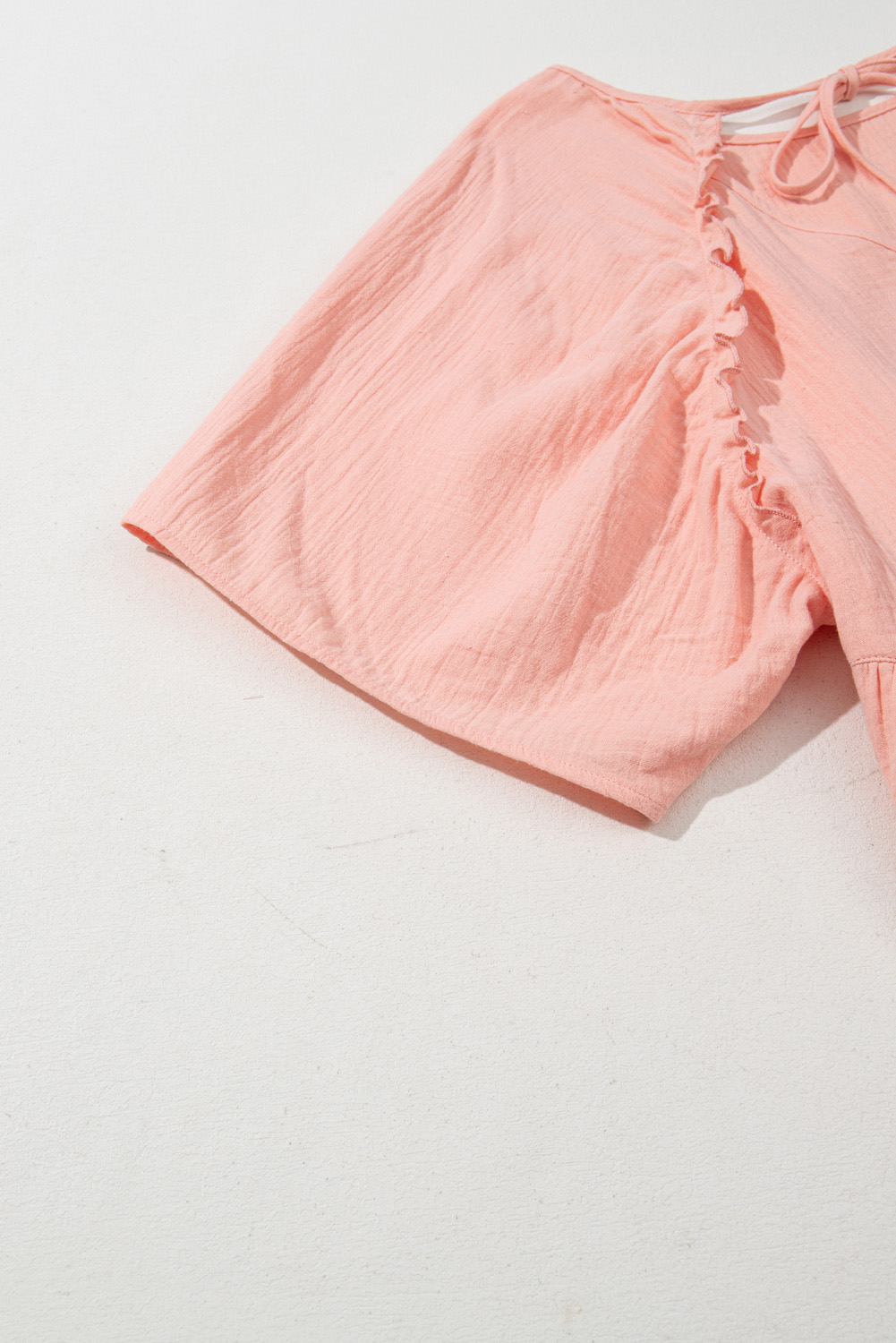 Plus Size Apricot Pink  Textured Wide Short Sleeve Babydoll Blouse