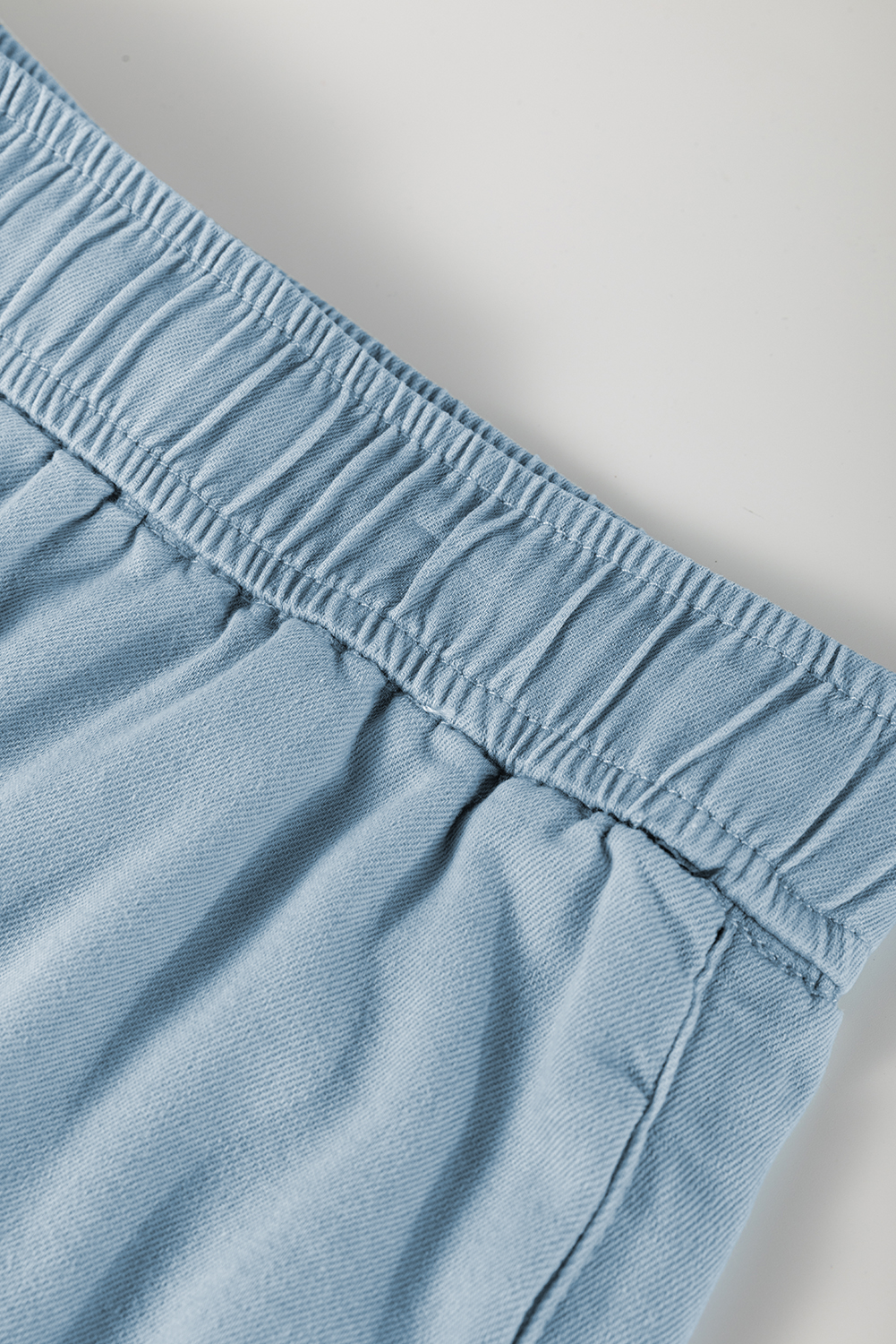 Plus Size Beau Blue Washed Chambray Drawstring Elastic Waist  Shorts
