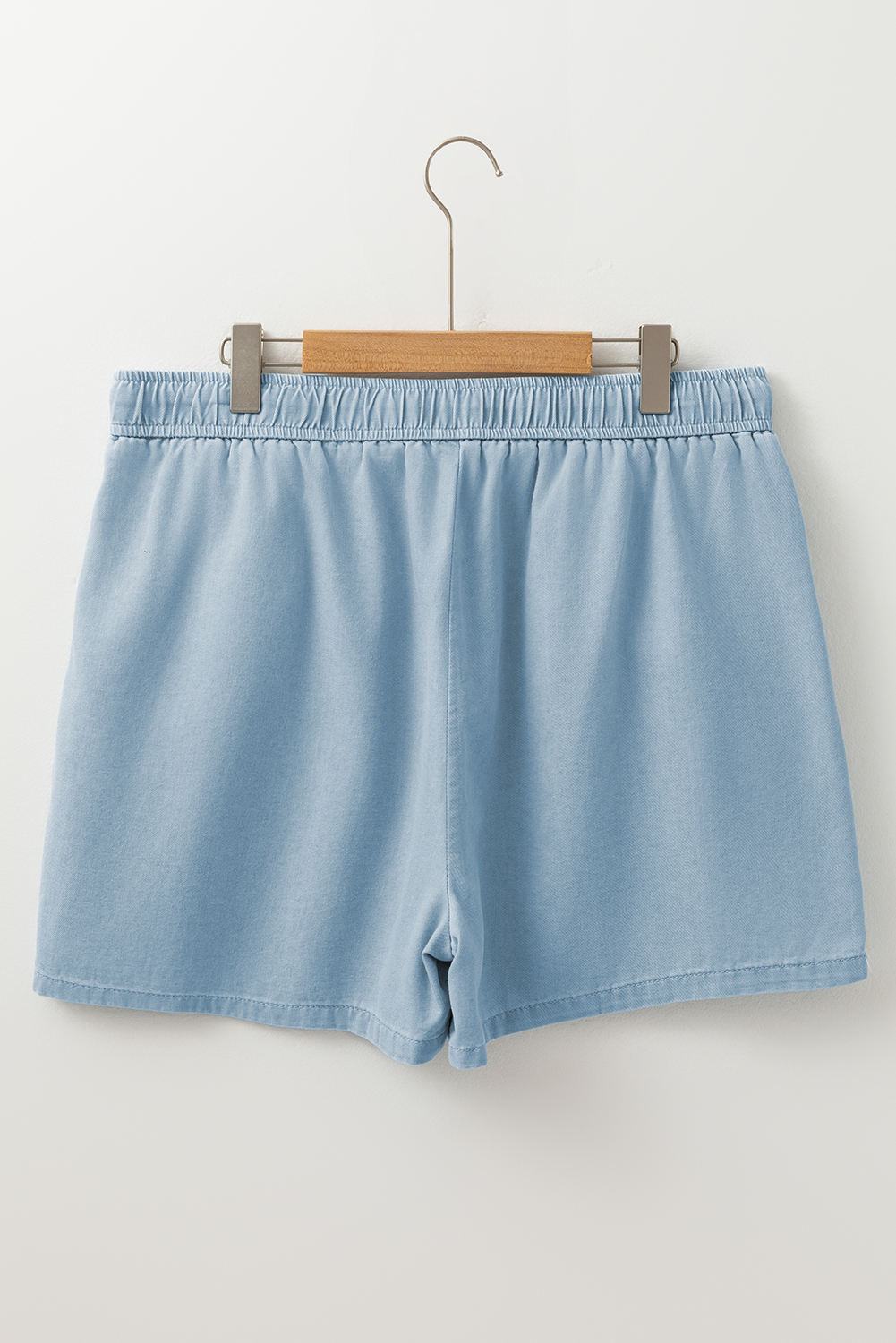 Plus Size Beau Blue Washed Chambray Drawstring Elastic Waist  Shorts