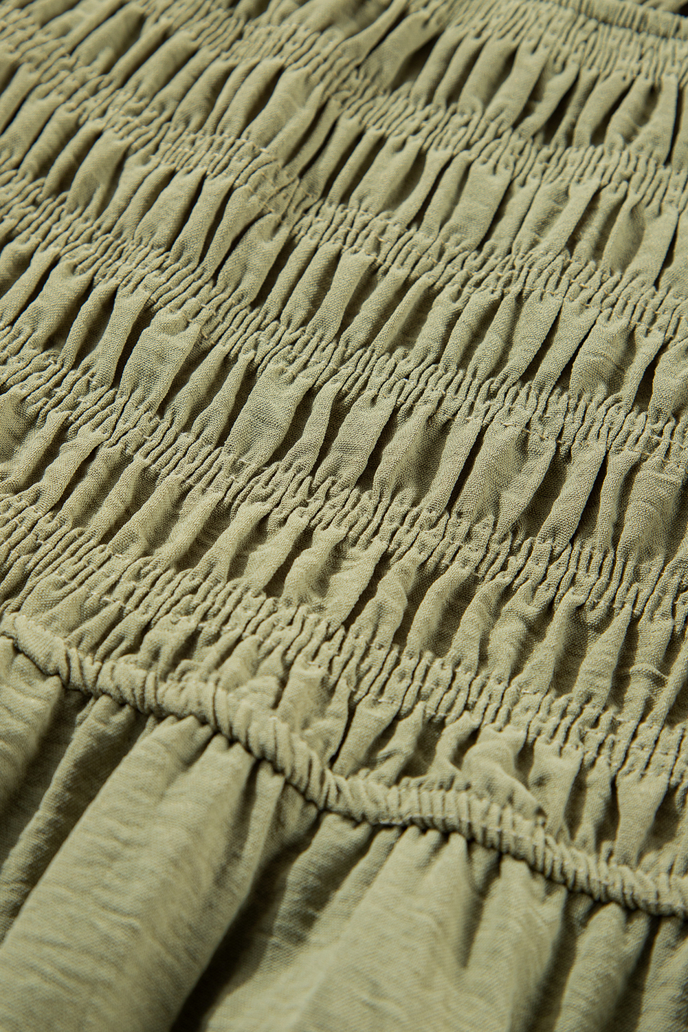 Plus Size Grass Green Frilly Square Neck Flutter Sleeve Smocked High Waist  Dress