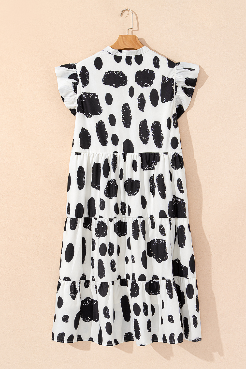 Plus Size White Polka Dot Print Ruffled Sleeve Pocketed  Midi Dress