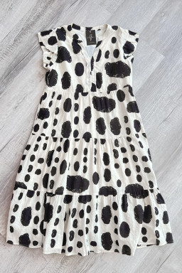 Plus Size White Polka Dot Print Ruffled Sleeve Pocketed  Midi Dress