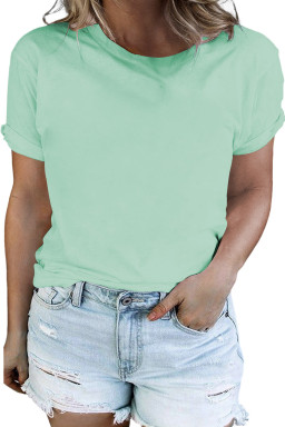 Plus Size Iceland Blue Round Neck Rolled Sleeve  T-shirt