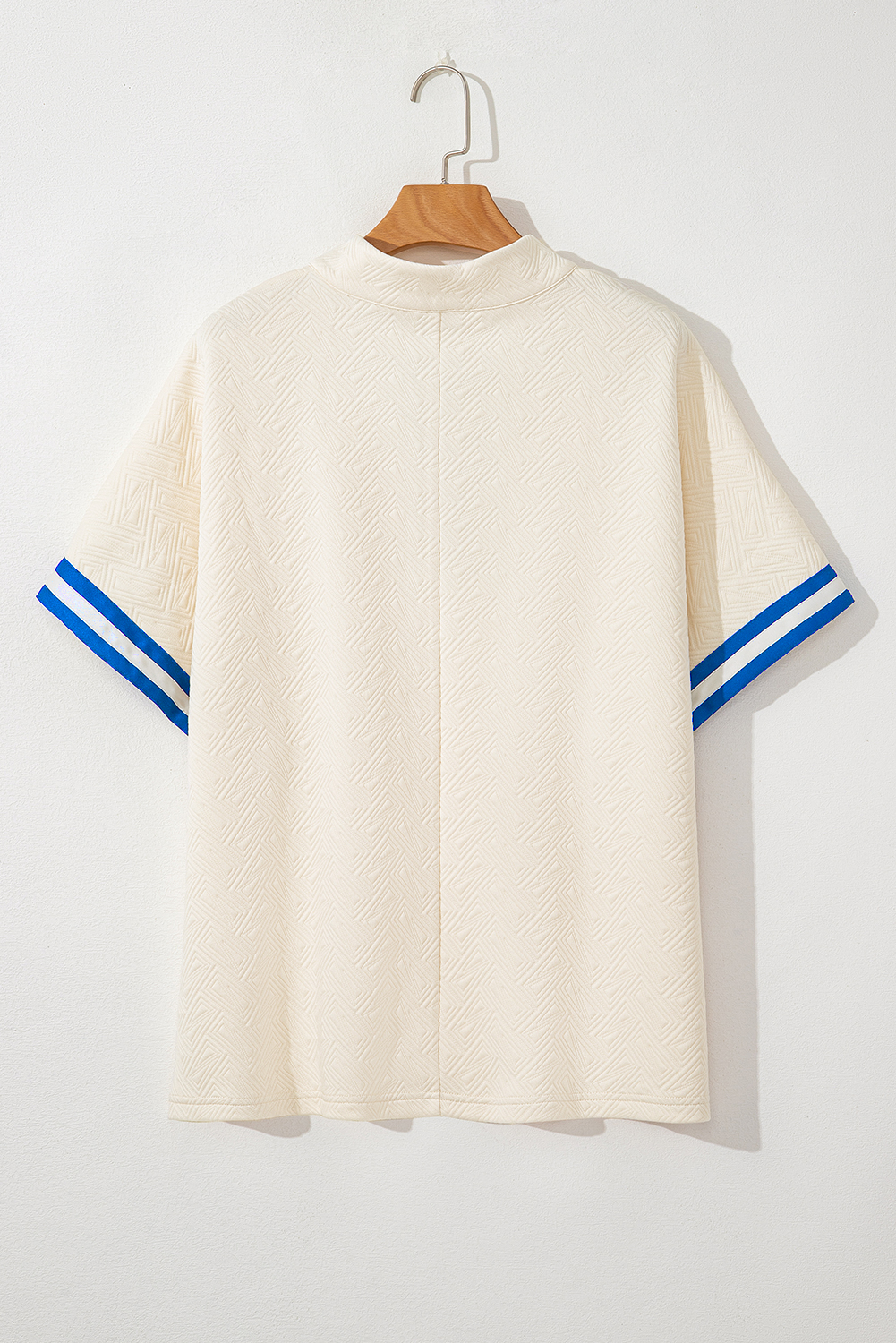 Plus Size White Varsity Half Zip Textured  Top