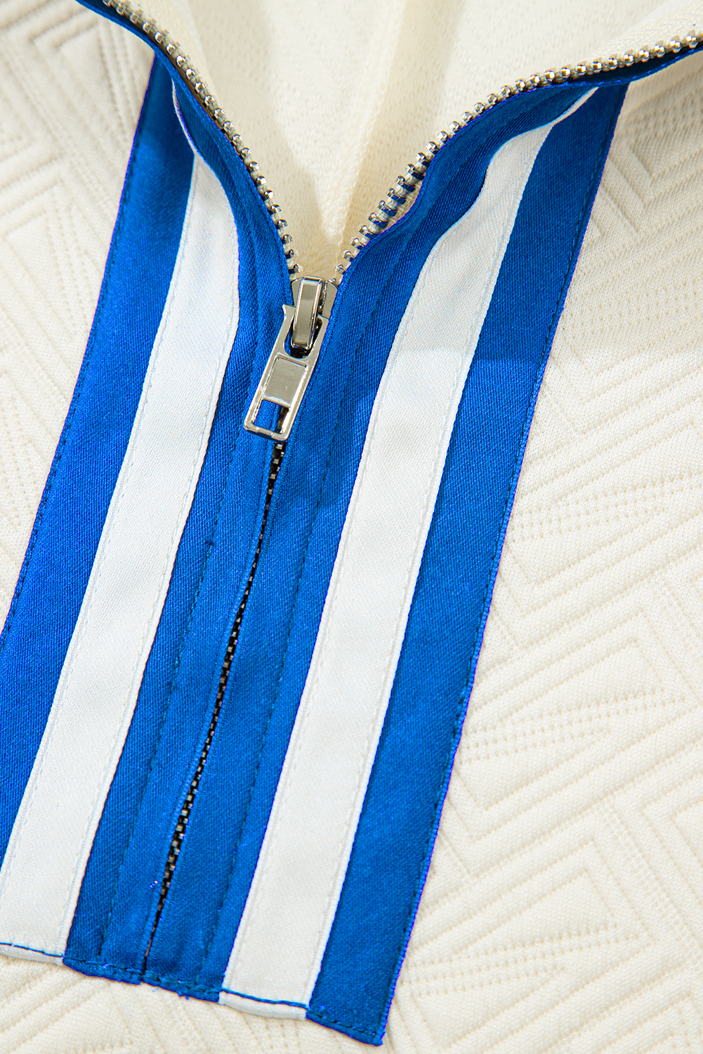 Plus Size White Varsity Half Zip Textured  Top