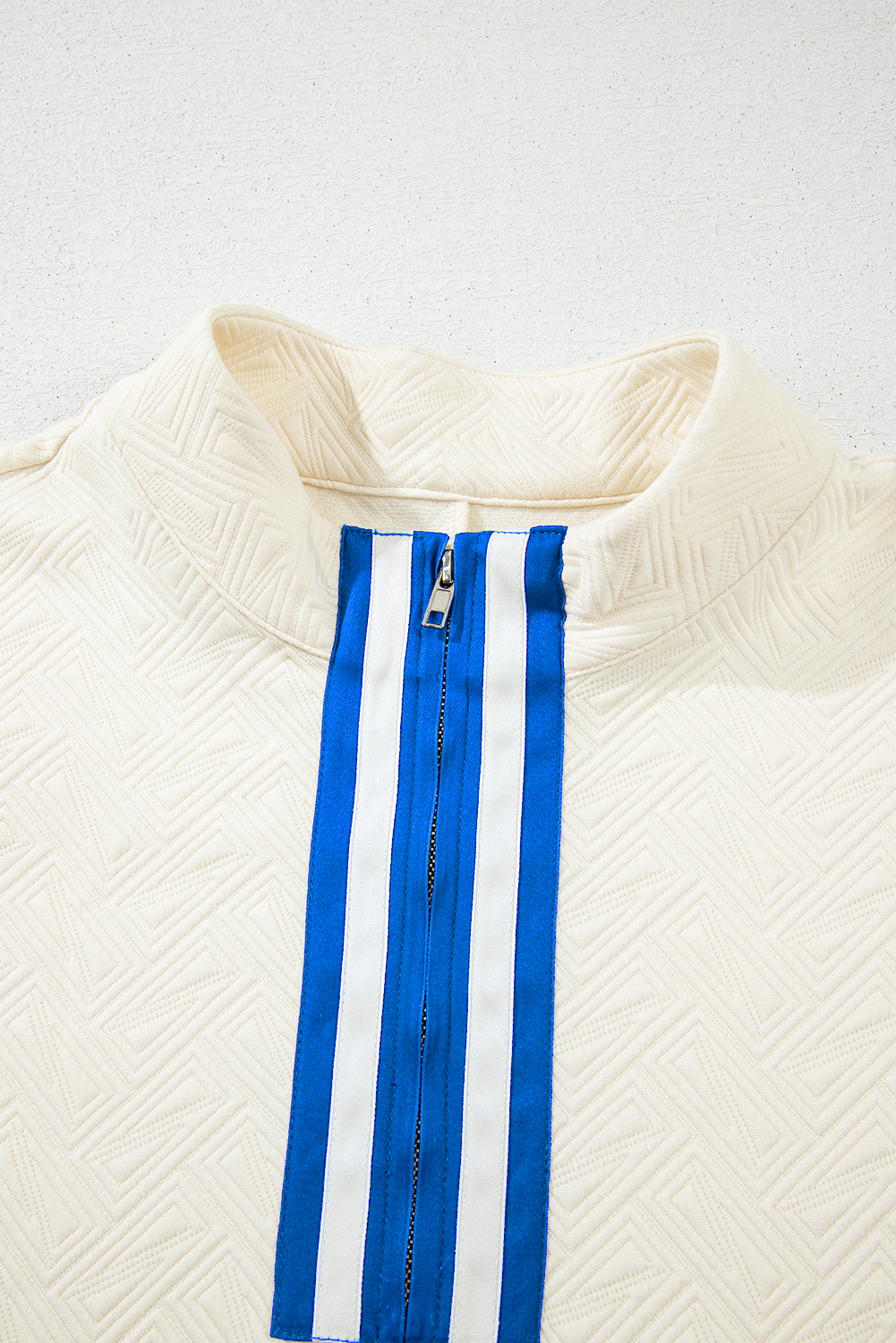Plus Size White Varsity Half Zip Textured  Top
