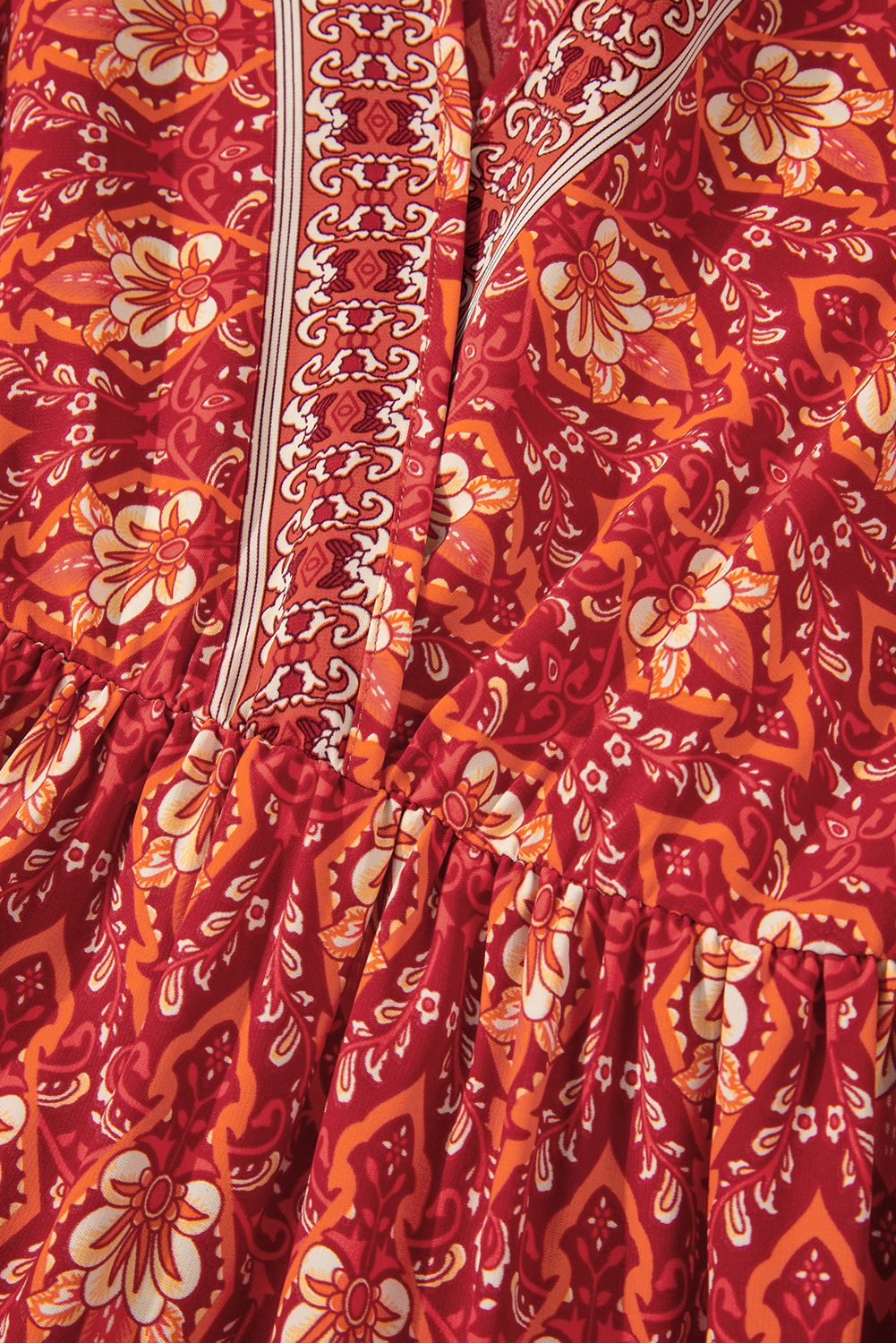 Plus Size Orange  Printed Surplice Neck Empire Waist Flowy Mini Dress