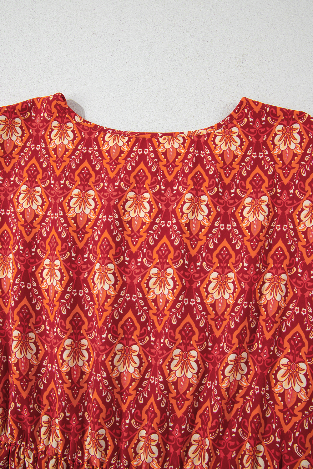 Plus Size Orange  Printed Surplice Neck Empire Waist Flowy Mini Dress