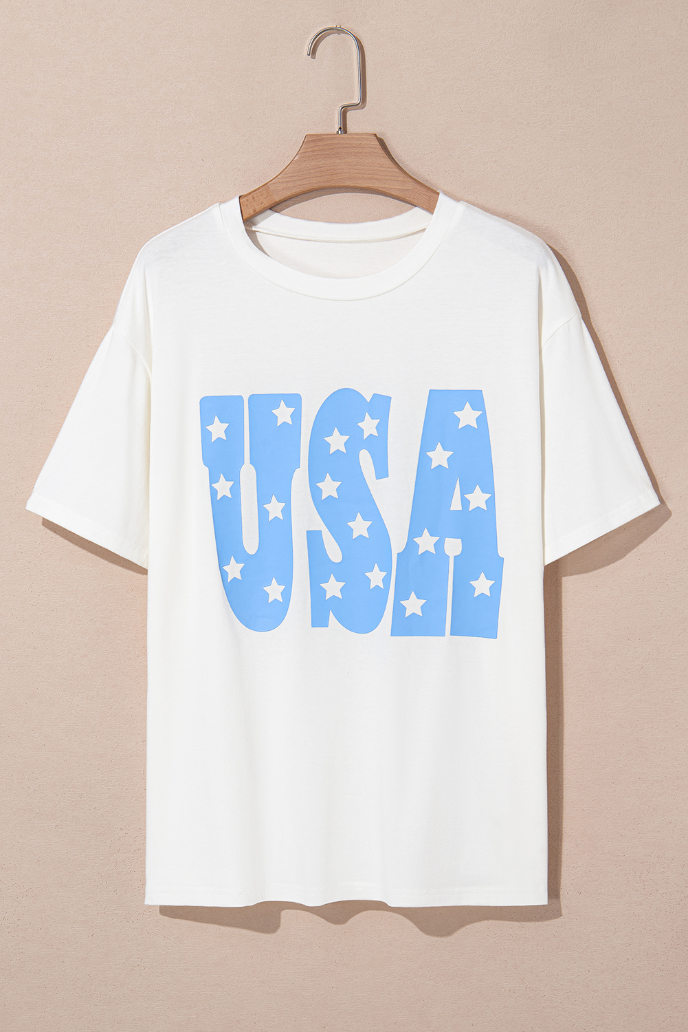 Plus Size Sky Blue USA Graphic Crewneck  Patriotic Tee