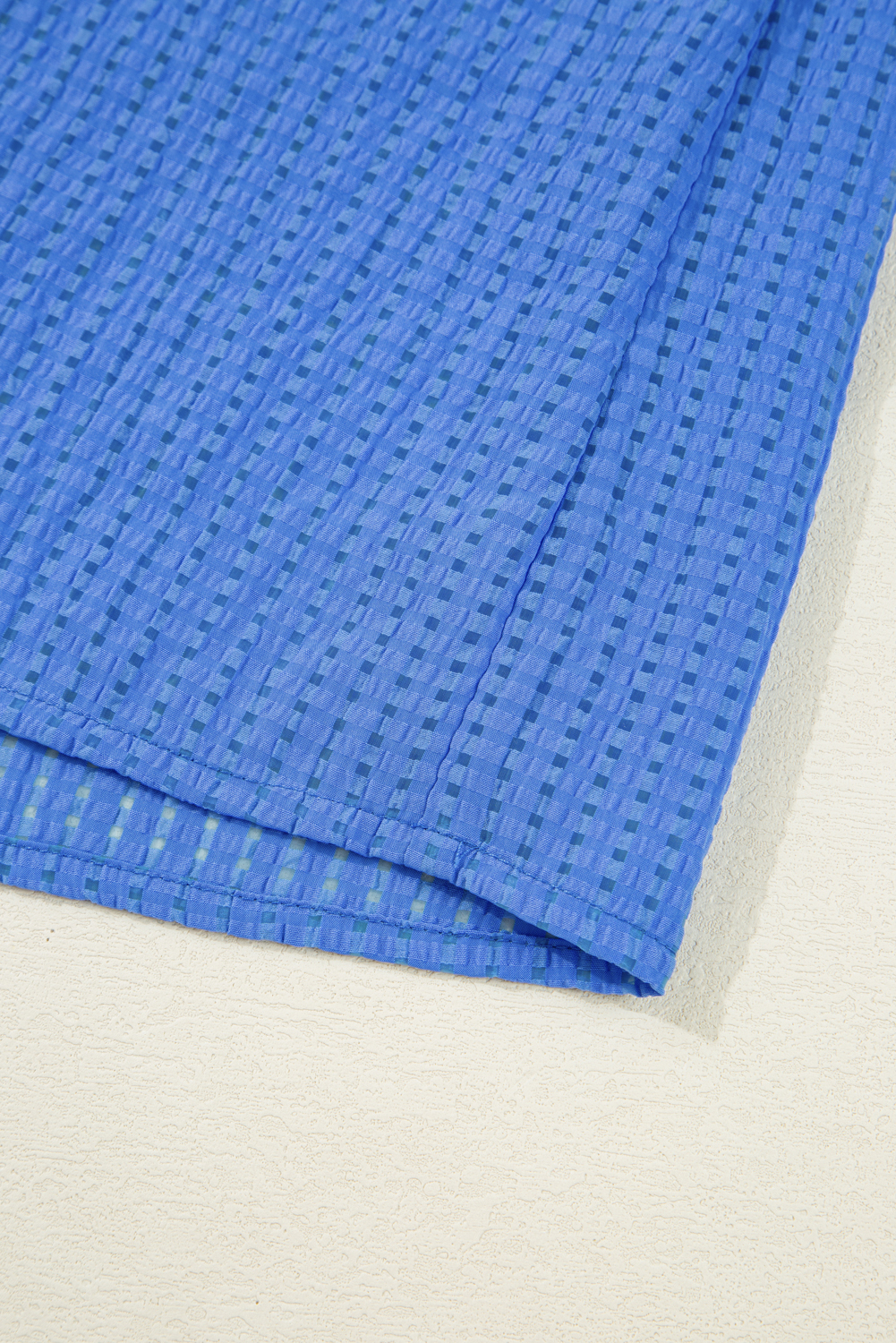 Plus Size Sky Blue  Floral Embroidered Puff Sleeve Gingham Mini Dress