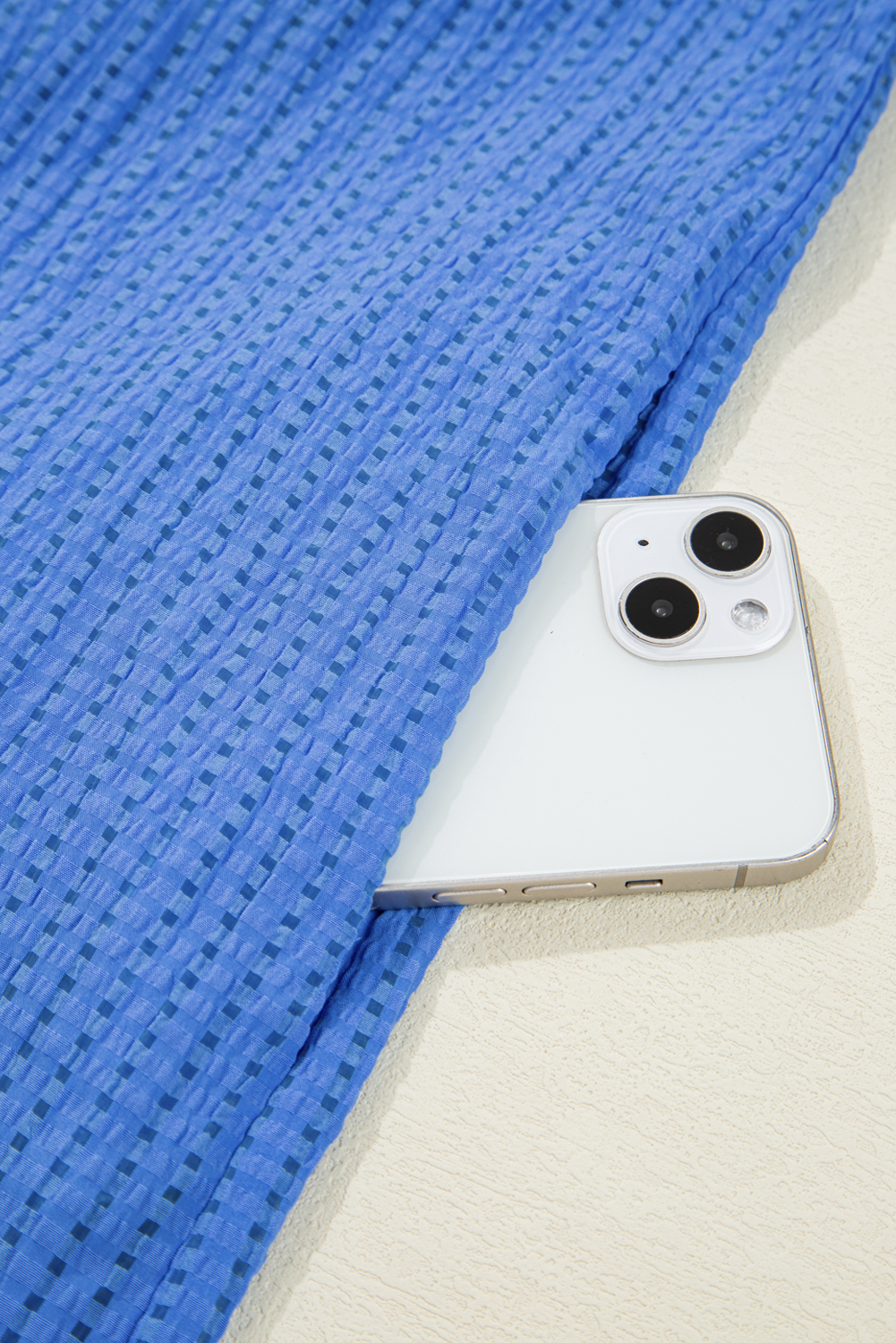 Plus Size Sky Blue  Floral Embroidered Puff Sleeve Gingham Mini Dress